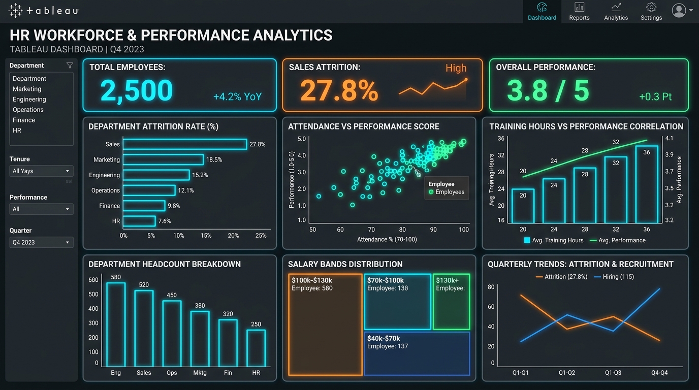 HR Workforce and Performance Tableau Dashboard Screenshot