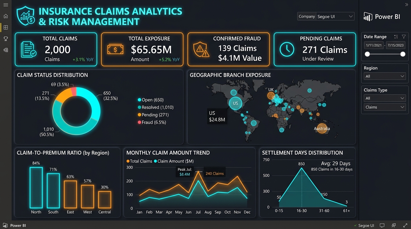 Insurance Claims Power BI Dashboard Screenshot